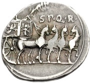 Denarius - Augustus S P Q R, Rome, 18 BC reverse image