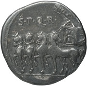 Denarius - Augustus S P Q R, Rome, 18 BC reverse image