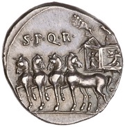 Denarius - Augustus S P Q R, Rome, 18 BC reverse image