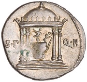 Denarius - Augustus S P Q R, Rome, 18 BC reverse image