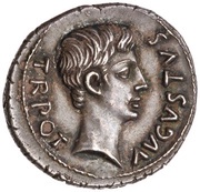 Denarius - Augustus P STOLO IIIVIR obverse image