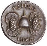 Denarius - Augustus P STOLO IIIVIR, Rome, 17 BC reverse image