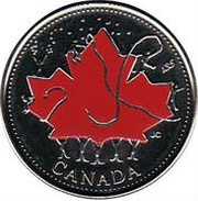 25 Cents - Elizabeth II Maple Leaf; colored, Canada, 2002 reverse image
