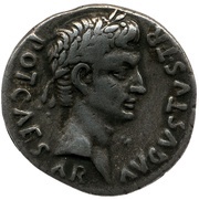 Denarius - Augustus L MESCINIVS RVFVS IIIVIR XV SF IMP CAES AVG LVD SAEC; Mars obverse image