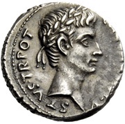 Denarius - Augustus L MESCINIVS RVFVS IIIVIR XV SFIMP CAES AVG LVD SAEC obverse image