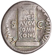 Denarius L MESCINIVS RVFVS IIIVIR S C IMP CAES AVGV COMM CONS, Rome, 16 BC reverse image