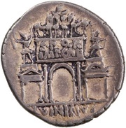 Denarius - Augustus L VINICIVS S P Q R IMP CAE, Rome, 16 BC reverse image