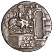 Denarius - Augustus L VINICIVS L F IIIVIR S P Q R IMP CAE QVOD V M S EX EA PQ IS AD A DE obverse image