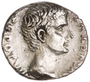 Denarius - Augustus L VINICIVS L F IIIVIR S P Q R IMP CAE QVOD V M S EX EA PQ IS AD A DE obverse image