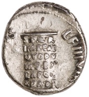 Denarius - Augustus L VINICIVS L F IIIVIR S P Q R IMP CAE QVOD V M S EX EA PQ IS AD A DE, Rome, 16 BC - 15 BC reverse image