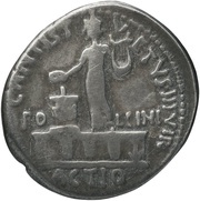 Denarius - Augustus C ANTIST VETVS IIIVIR APOLLINI ACTIO; Apollo, Rome, 16 BC - 15 BC reverse image