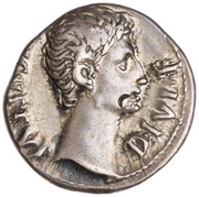 Denarius - Augustus IMP X ACT; Apollo obverse image