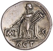 Denarius - Augustus IMP X ACT; Apollo, Rome, 15 BC - 13 BC reverse image
