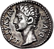 Denarius - Augustus IMP X ACT; Apollo obverse image