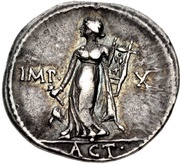 Denarius - Augustus IMP X ACT; Apollo, Rome, 15 BC - 13 BC reverse image