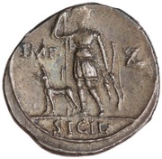 Denarius - Augustus IMP X SICIL; Diana, Rome, 15 BC - 13 BC reverse image