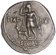 Denarius - Augustus IMP X SICIL; Diana, Rome, 15 BC - 13 BC reverse image