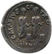 Denarius - Augustus and Agrippa C MARIVS C F TRO IIIVIR, Rome, 13 BC reverse image