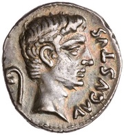Denarius - Augustus C MARIVS C F TRO IIIVIR obverse image