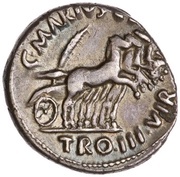 Denarius - Augustus C MARIVS C F TRO IIIVIR, Rome, 13 BC reverse image