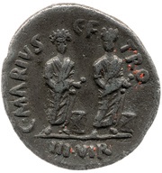 Denarius - Augustus and Agrippa C MARIVS C F TRO IIIVIR, Rome, 13 BC reverse image