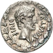 Denarius - Augustus C MARIVS C F TRO IIIVIR obverse image