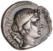 Denarius - Augustus C MARIVS TRO IIIVIR; Diana, Rome, 13 BC reverse image