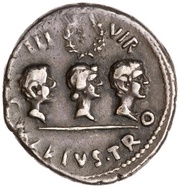 Denarius - Augustus, Julia the Elder, Gaius Caesar, and Lucius Caesar C MARIVS TRO IIIVIR, Rome, 13 BC reverse image