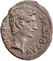 Denarius - Augustus and Agrippa M AGRIPPA PLATORINVS IIIVIR obverse image