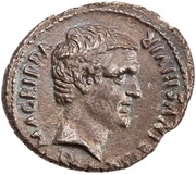 Denarius - Augustus and Agrippa M AGRIPPA PLATORINVS IIIVIR, Rome, 13 BC reverse image