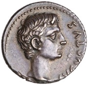 Denarius - Augustus L LENTVLVS FLAMEN MARTIALIS; Victory obverse image