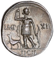Denarius - Augustus IMP XII SICIL; Diana, Rome, 11 BC - 10 BC reverse image