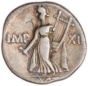 Denarius - Augustus IMP XII ACT; Apollo, Rome, 11 BC - 10 BC reverse image