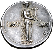 Denarius - Augustus IMP XII ACT; Apollo, Rome, 11 BC - 10 BC reverse image