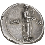 Denarius - Augustus IMP XII ACT; Apollo, Rome, 11 BC - 10 BC reverse image