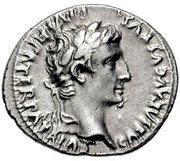Denarius - Augustus and Tiberius TI CAESAR AVG F TR POT XV obverse image