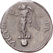 Denarius VICTORIA P R; Victory, Rome, 68-69 reverse image