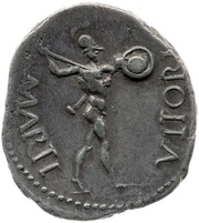 Denarius MARTI VLTORI; Genius and Mars, Rome, 68-69 reverse image