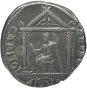 Denarius IO MAX CAPITOLINVS; Genius and Jupiter, Rome, 68-69 reverse image