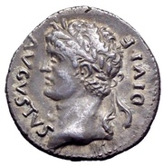Denarius - Augustus SENAT P Q R; Victory obverse image