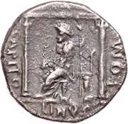 Denarius I O M CAPITOLINVS; Vesta and Jupiter, Rome, 68-69 reverse image