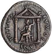 Denarius I O MAX CAPITOLINVS; Vesta and Jupiter, Rome, 68-69 reverse image