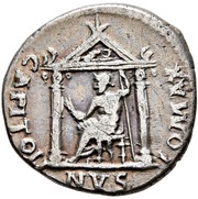 Denarius I O MAX CAPITOLINVS; Vesta and Jupiter, Rome, 68-69 reverse image