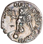 Denarius - Vespasian VICTORIA IMP VESPASIANI; Victory, Rome, 69-70 reverse image