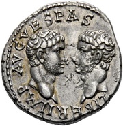 Denarius - Vespasian, Titus, and Domitian LIBERI IMP AVG VESPAS Φ, Rome, 69-70 reverse image