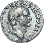 Denarius - Vespasian COS ITER TR POT; Pax obverse image