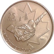 25 Cents - Elizabeth II Snowboarding, Canada, 2008 reverse image