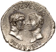Denarius - Vespasian, Titus, and Domitian LIBERI IMP AVG VESPAS Φ, Rome, 70 reverse image