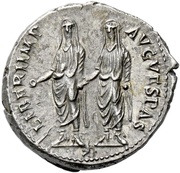 Denarius - Vespasian, Titus, and Domitian LIBERI IMP AVG VESPAS, Rome, 70 reverse image