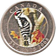 25 Cents - Elizabeth II Downy Woodpecker, Canada, 2008 reverse image